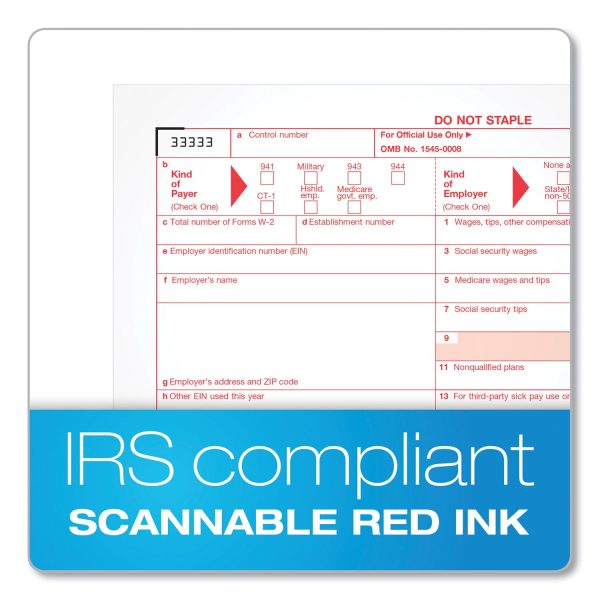 W-2 Tax Forms for Inkjet Laser Printers, Fiscal Year: 2023, Four-Part Carbonless, 8.5 x 5.5, 2 Forms Sheet, 50 Forms Total Online Hot Sale - Image 5
