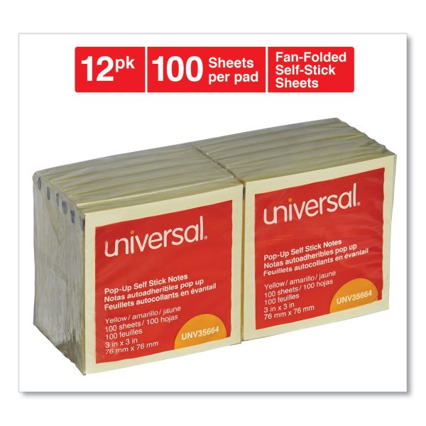 Fan-Folded Self-Stick Pop-Up Note Pads, 3  x 3 , Yellow, 100 Sheets Pad, 12 Pads Pack For Cheap - Image 2