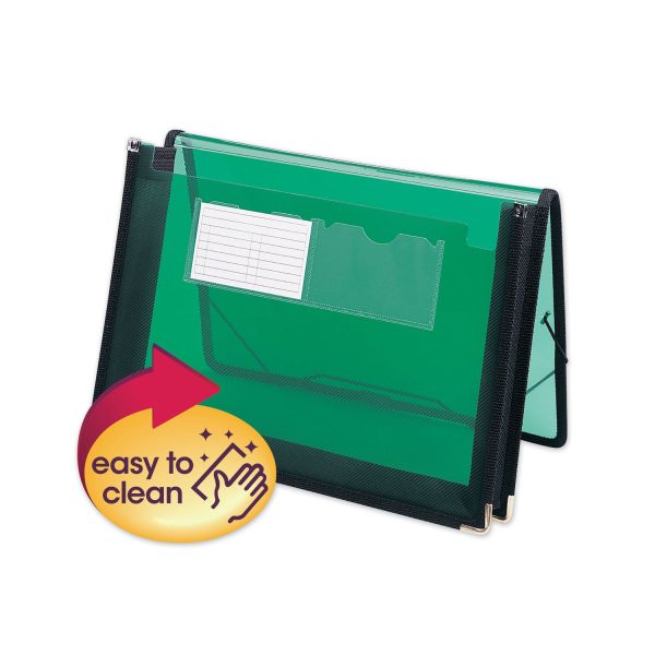 Poly Wallets, 2.25  Expansion, 1 Section, Elastic Cord Closure, Letter Size, Translucent Green Hot on Sale