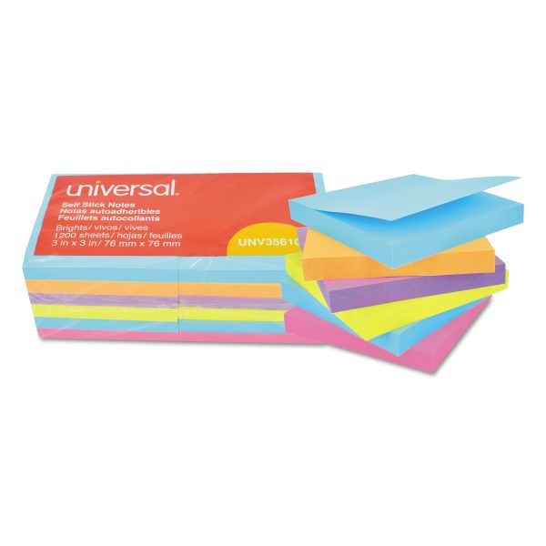 Self-Stick Note Pads, 3  x 3 , Assorted Bright Colors, 100 Sheets Pad, 12 Pads Pack Online Hot Sale