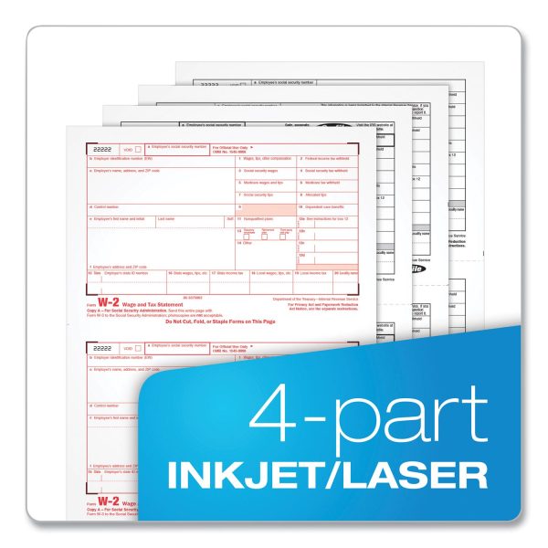 W-2 Tax Forms for Inkjet Laser Printers, Fiscal Year: 2023, Four-Part Carbonless, 8.5 x 5.5, 2 Forms Sheet, 50 Forms Total Online Hot Sale - Image 3