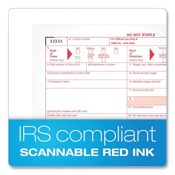 W-2 Tax Forms for Inkjet Laser Printers, Fiscal Year: 2023, Six-Part Carbonless, 8.5 x 5.5, 2 Forms Sheet, 50 Forms Total For Cheap - Image 5