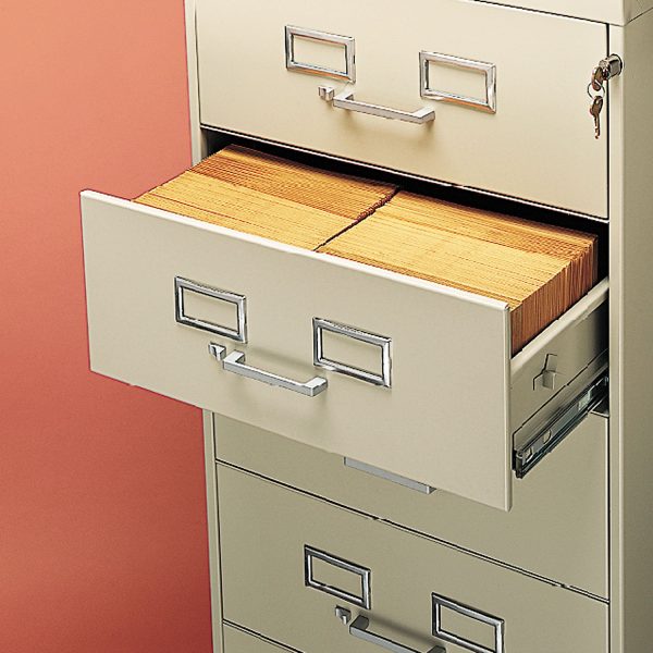 Six-Drawer Multimedia Card File Cabinet, Black, 21.25  x 28.5  x 52 Supply - Image 4