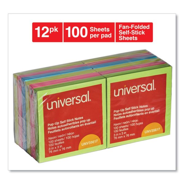 Fan-Folded Self-Stick Pop-Up Note Pads, 3  x 3 , Assorted Neon Colors, 100 Sheets Pad, 12 Pads Pack Sale - Image 2