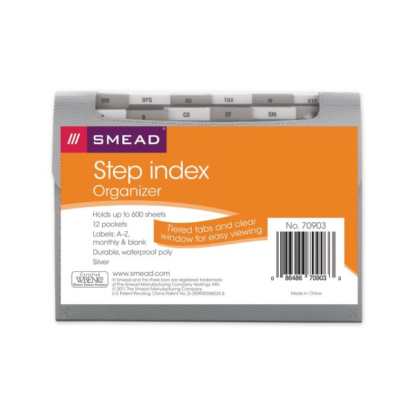 Step Index Organizer, 12 Sections, Cord Hook Closure, 1 6-Cut Tabs, Letter Size, Silver Discount - Image 2