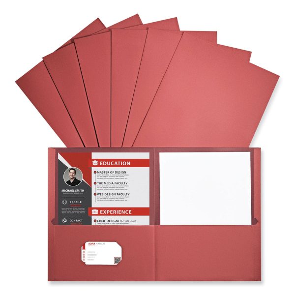 Two-Pocket Portfolio, Embossed Leather Grain Paper, 11 x 8.5, Red, 25 Box For Sale - Image 4