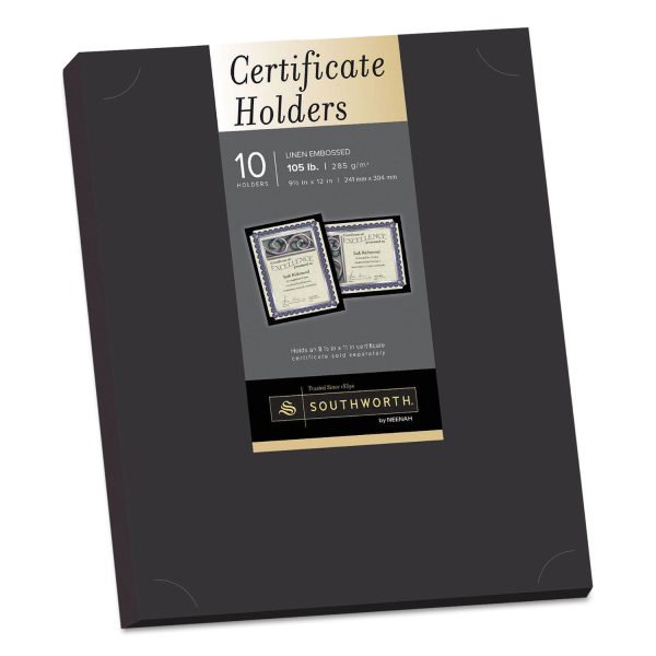 Certificate Holder, Black, 105lb Linen Stock, 12 x 9.5, 10 Pack Supply