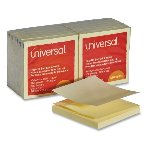 Fan-Folded Self-Stick Pop-Up Note Pads, 3  x 3 , Yellow, 100 Sheets Pad, 12 Pads Pack For Cheap