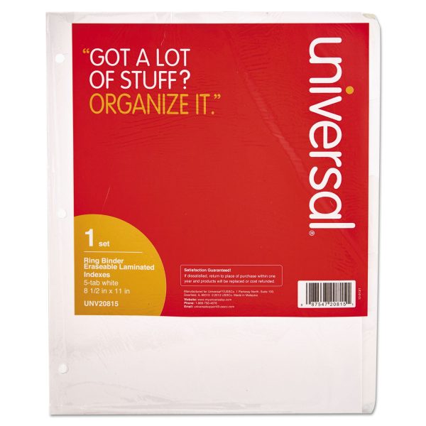 Deluxe Write-On Erasable Tab Index, 5-Tab, 11 x 8.5, White, White Tabs, 1 Set Online Sale - Image 2