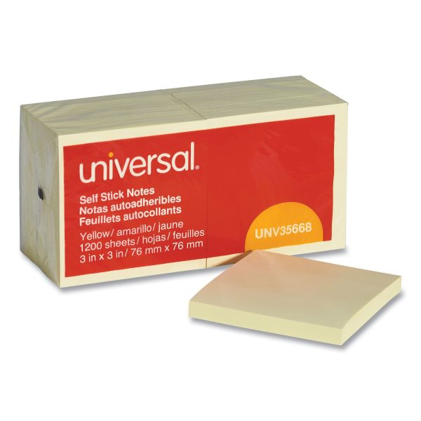 Self-Stick Note Pads, 3  x 3 , Yellow, 100 Sheets Pad, 12 Pads Pack Online Hot Sale