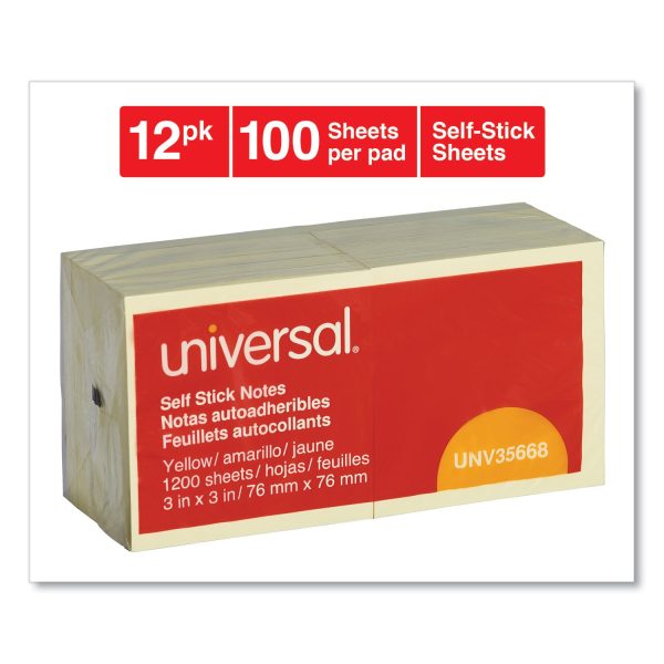 Self-Stick Note Pads, 3  x 3 , Yellow, 100 Sheets Pad, 12 Pads Pack Online Hot Sale - Image 3