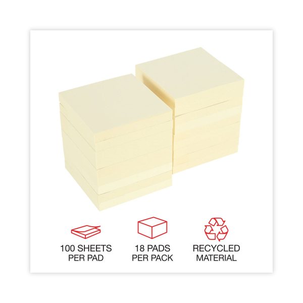 Recycled Self-Stick Note Pads, 3  x 3 , Yellow, 100 Sheets Pad, 18 Pads Pack For Sale - Image 4