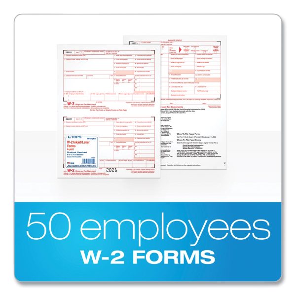 W-2 Tax Forms for Inkjet Laser Printers, Fiscal Year: 2023, Four-Part Carbonless, 8.5 x 5.5, 2 Forms Sheet, 50 Forms Total Online Hot Sale - Image 2