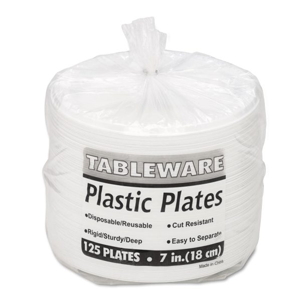 Plastic Dinnerware, Plates, 7  dia, White, 125 Pack on Sale - Image 3