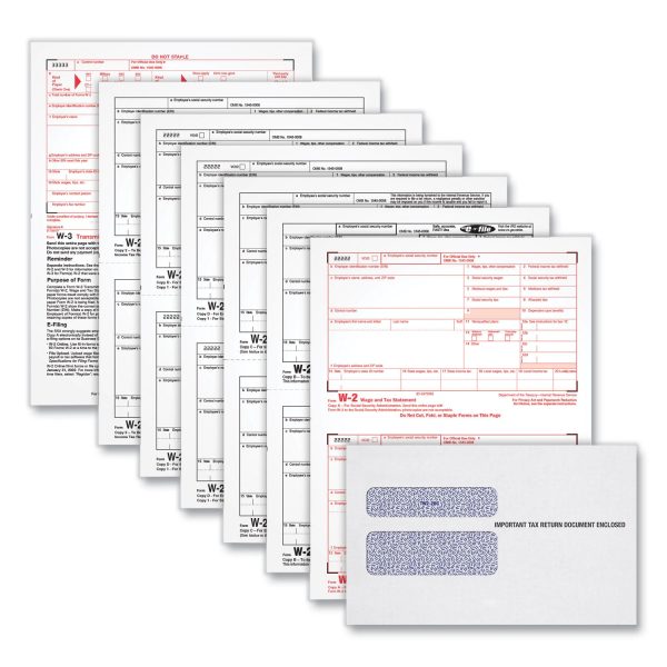 W-2 Tax Forms Kit with Envelopes, Fiscal Year: 2023, Six-Part Carbonless, 8.5 x 5.5, 2 Forms Sheet, 24 Forms Total Online Sale