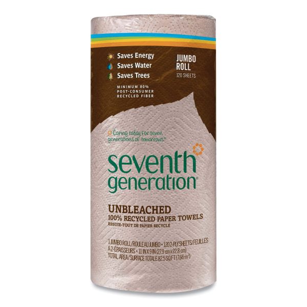 Natural Unbleached 100% Recycled Paper Kitchen Towel Rolls, 2-Ply, 11 x 9, 120 Sheets Roll on Sale