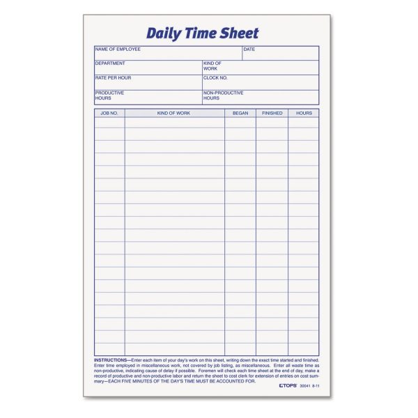 Daily Time and Job Sheets, One-Part (No Copies), 8.5 x 5.5, 200 Forms Pad, 2 Pads Pack Fashion