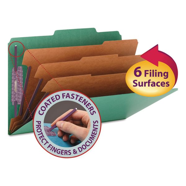 Eight-Section Pressboard Top Tab Classification Folders, Eight SafeSHIELD Fasteners, 3 Dividers, Legal Size, Green, 10 Box Discount