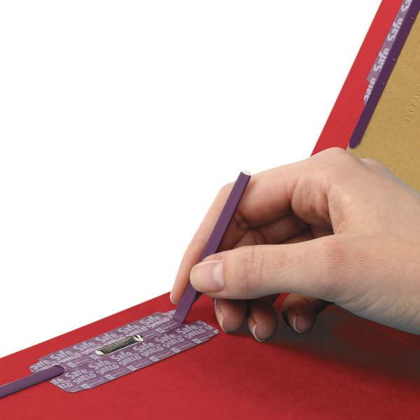 End Tab Pressboard Classification Folders, Six SafeSHIELD Fasteners, 2  Expansion, 2 Dividers, Letter Size, Bright Red, 10 BX Sale - Image 2