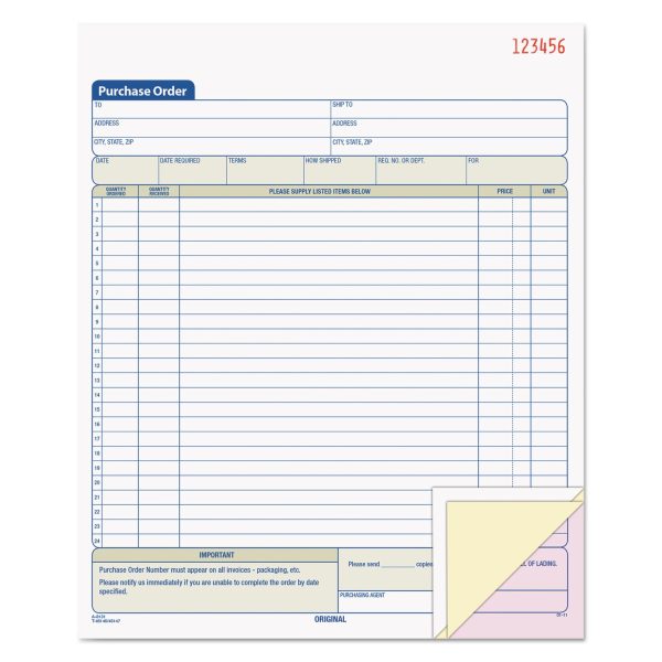 Purchase Order Book, 22 Lines, Three-Part Carbonless, 8.38 x 10.19, 50 Forms Total Cheap