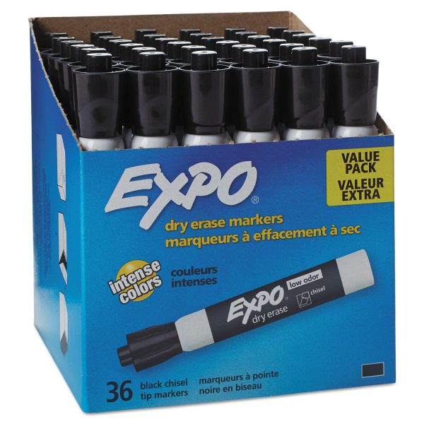 Low-Odor Dry-Erase Marker Value Pack, Broad Chisel Tip, Black, 36 Box Supply