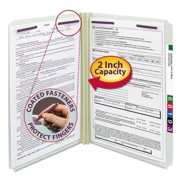 Recycled Pressboard Fastener Folders, Straight Tabs, Two SafeSHIELD Fasteners, 2  Expansion, Legal Size, Gray-Green, 25 Box Online