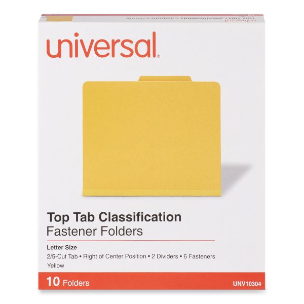 Bright Colored Pressboard Classification Folders, 2  Expansion, 2 Dividers, 6 Fasteners, Letter Size, Yellow Exterior, 10 Box Discount