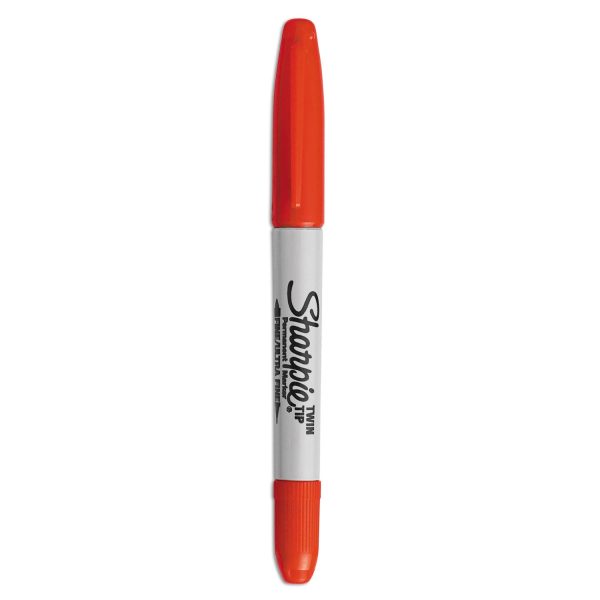 Twin-Tip Permanent Marker, Extra-Fine Fine Bullet Tips, Red, Dozen on Sale