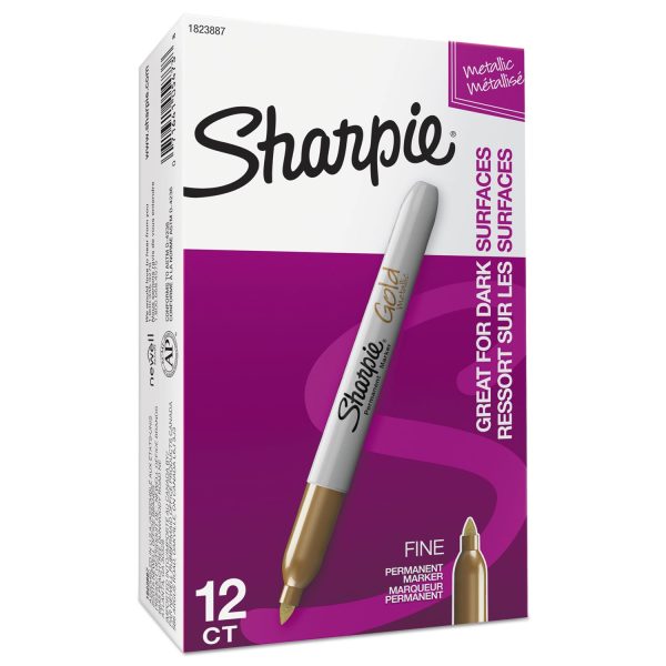 Metallic Fine Point Permanent Markers, Fine Bullet Tip, Gold, Dozen Sale - Image 4